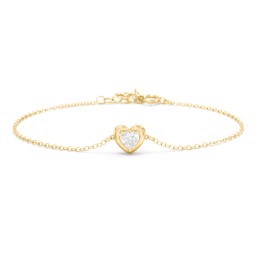 Puffy Heart Birthstone Bracelet in 18K Gold Plated Silver with Diamond