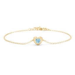 Puffy Heart Birthstone Bracelet in 18K Gold Plated Silver with Blue Topaz
