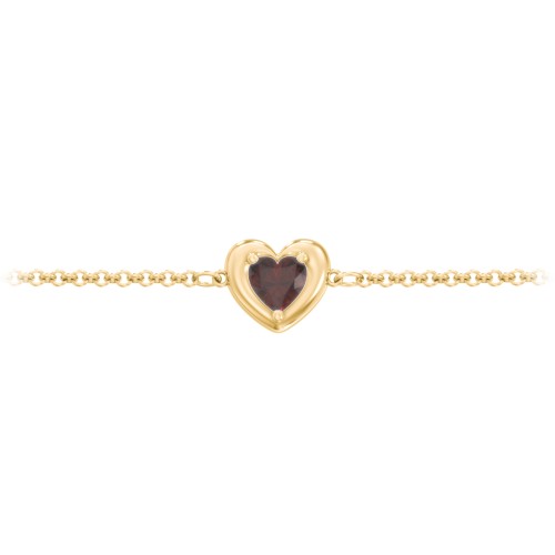 Puffy Heart Birthstone Bracelet – 18K Gold Plated Silver with Garnet