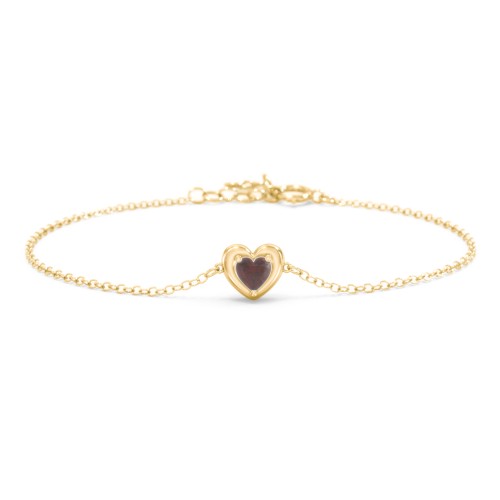 Puffy Heart Birthstone Bracelet – 18K Gold Plated Silver with Garnet