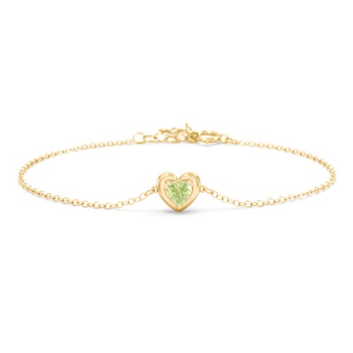 Puffy Heart Birthstone Bracelet – 18K Gold Plated Silver with Peridot
