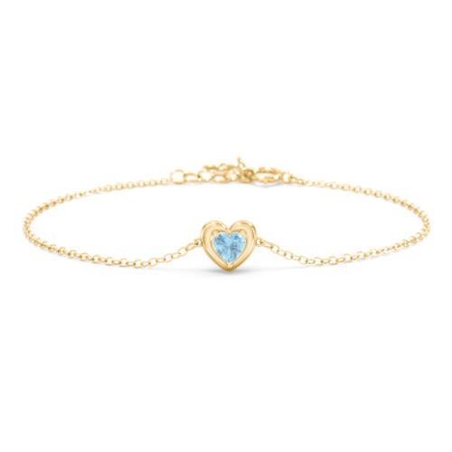 Puffy Heart Birthstone Bracelet – 18K Gold Plated Silver with Blue Topaz