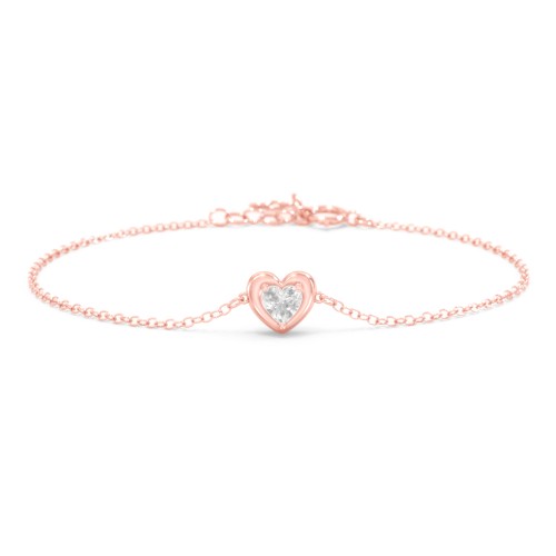 Puffy Heart Birthstone Bracelet – 9kt Rose Gold with White Topaz