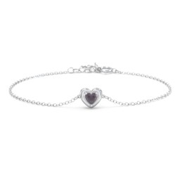 Puffy Heart Birthstone Bracelet in 925 Sterling Silver with Alexandrite
