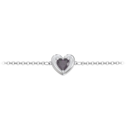 Puffy Heart Birthstone Bracelet – Sterling Silver with Alexandrite