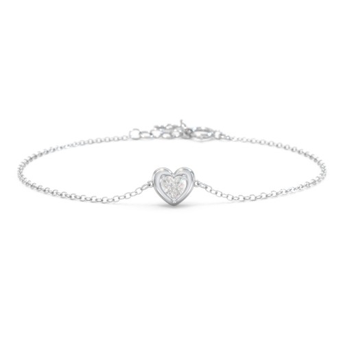 Puffy Heart Birthstone Bracelet – Sterling Silver with Diamond