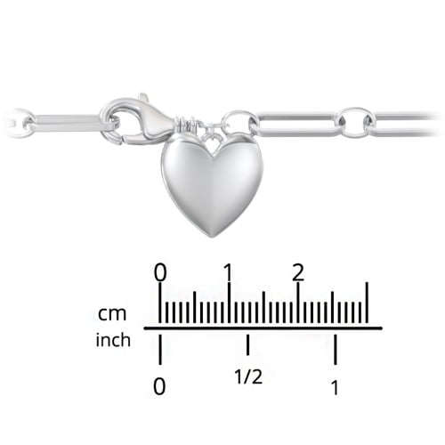 Engravable 7" Puffy Heart Paper Clip Chain Bracelet