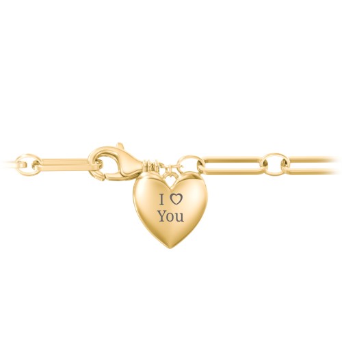 Engravable 7" Puffy Heart Paper Clip Chain Bracelet – 18K Gold Plated Silver