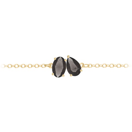 Toi et Moi Oval and Pear Gemstone Bracelet – 18K Gold Plated Silver with Smokey Quartz