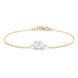 Toi et Moi Oval and Pear Gemstone Bracelet in 18K Gold Plated Silver with Aquamarine