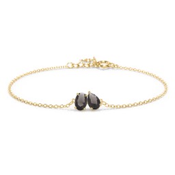 Toi et Moi Oval and Pear Gemstone Bracelet in 18K Gold Plated Silver with Smokey Quartz