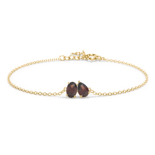 Toi et Moi Oval and Pear Gemstone Bracelet – 18K Gold Plated Silver with Garnet