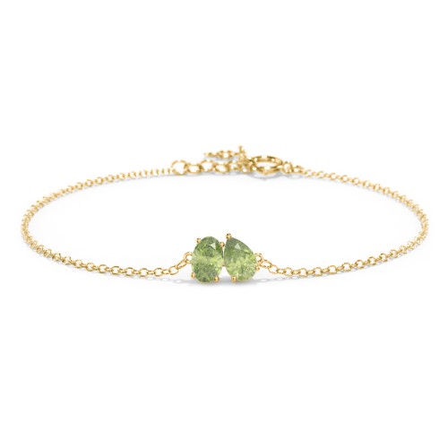 Toi et Moi Oval and Pear Gemstone Bracelet – 18K Gold Plated Silver with Peridot