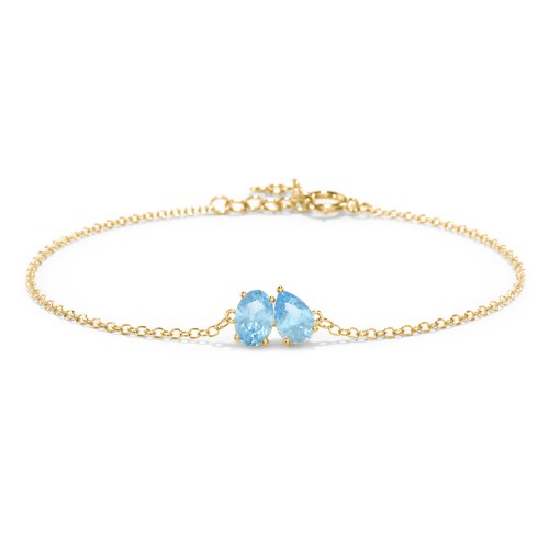 Toi et Moi Oval and Pear Gemstone Bracelet – 18K Gold Plated Silver with Blue Topaz