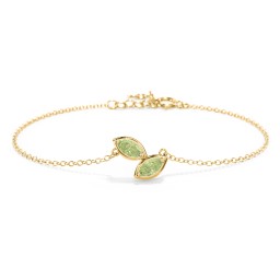 2 Marquise Birthstone Leaf Bracelet in 18K Gold Plated Silver with Peridot