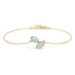 2 Marquise Birthstone Leaf Bracelet in 18K Gold Plated Silver with Blue Topaz
