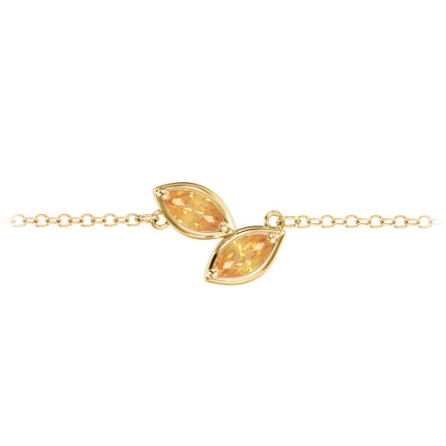 2 Marquise Birthstone Leaf Bracelet – 18K Gold Plated Silver with Citrine