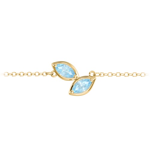 2 Marquise Birthstone Leaf Bracelet – 18K Gold Plated Silver with Blue Topaz