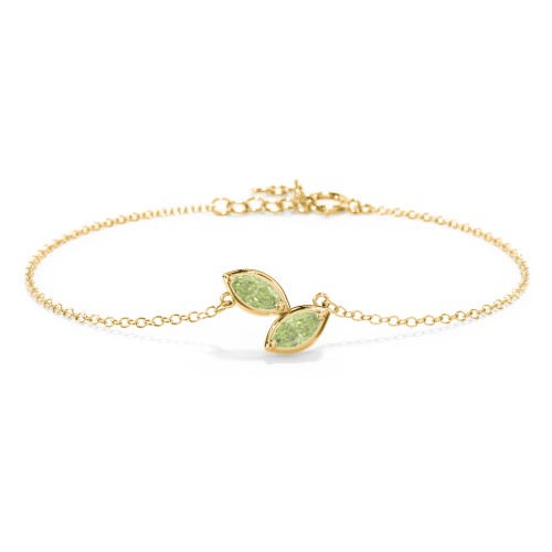 2 Marquise Birthstone Leaf Bracelet – 18K Gold Plated Silver with Peridot