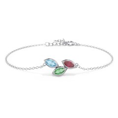 3 Marquise Birthstone Leaf Bracelet – 18K Gold Plated Silver with Blue Topaz, Emerald, and Ruby
