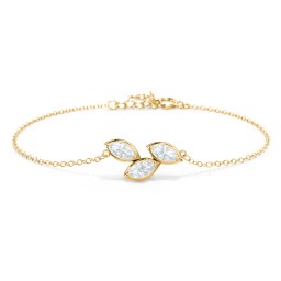 3 Marquise Birthstone Leaf Bracelet in 18K Gold Plated Silver with Aquamarine