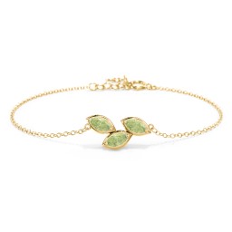 3 Marquise Birthstone Leaf Bracelet in 18K Gold Plated Silver with Peridot