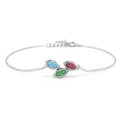 3 Marquise Birthstone Leaf Bracelet – 9kt Yellow Gold with Blue Topaz, Emerald, and Ruby