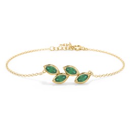 4 Marquise Birthstone Leaf Bracelet in 18K Gold Plated Silver with Emerald