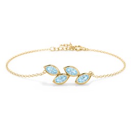 4 Marquise Birthstone Leaf Bracelet in 18K Gold Plated Silver with Blue Topaz
