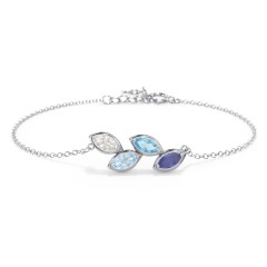 4 Marquise Birthstone Leaf Bracelet – Sterling Silver with Cubic Zirconia, Aquamarine, Blue Topaz, and Blue Sapphire