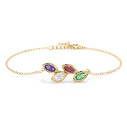 4 Marquise Birthstone Leaf Bracelet in 9K Solid Yellow Gold with Amethyst, Cubic Zirconia, Ruby, and Emerald