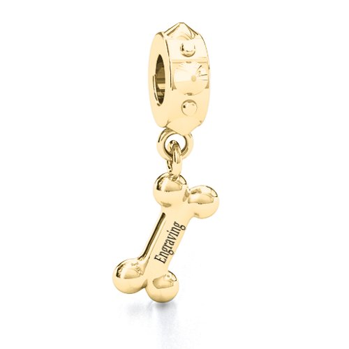 Engraved Dog Bone Bracelet Charm – 9kt Yellow Gold