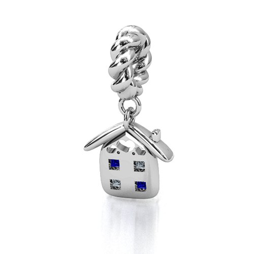 House of Love Bracelet Charm – Sterling Silver with Cubic Zirconia and Blue Sapphire