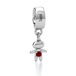 Happy Boy Bracelet Charm in 925 Sterling Silver with Garnet