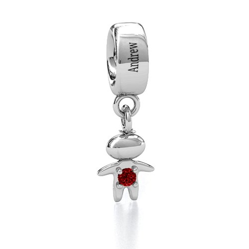 Happy Boy Bracelet Charm – Sterling Silver with Garnet
