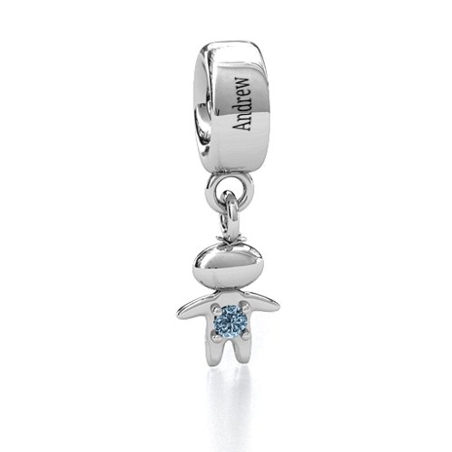 Happy Boy Bracelet Charm – Sterling Silver with Aquamarine