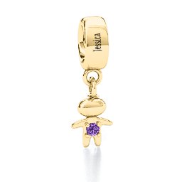 Happy Boy Bracelet Charm in 9K Solid Yellow Gold with Amethyst