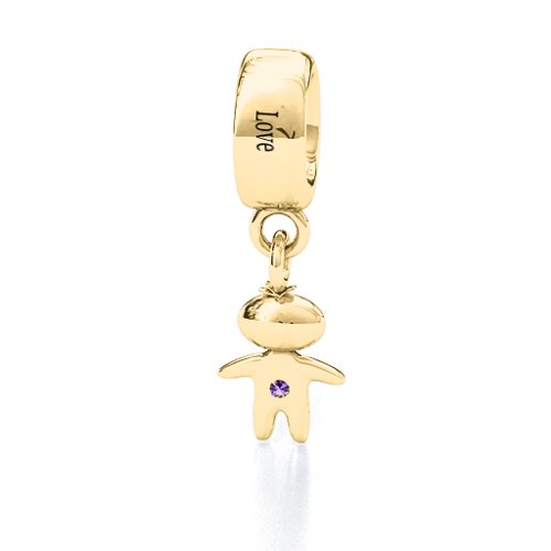 Happy Boy Bracelet Charm – 9kt Yellow Gold with Amethyst