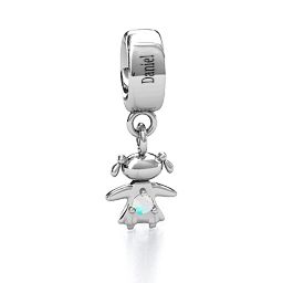 Happy Girl Bracelet Charm in 925 Sterling Silver with Opal