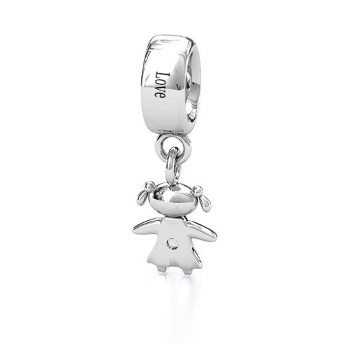 Happy Girl Bracelet Charm – Sterling Silver with Opal