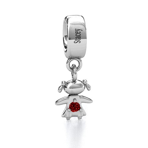 Happy Girl Bracelet Charm – Sterling Silver with Garnet