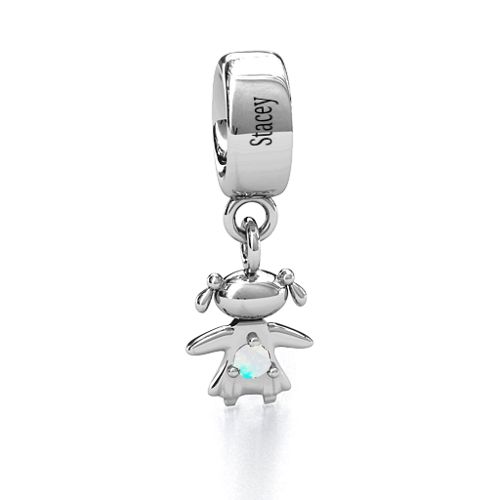 Happy Girl Bracelet Charm – Sterling Silver with Opal