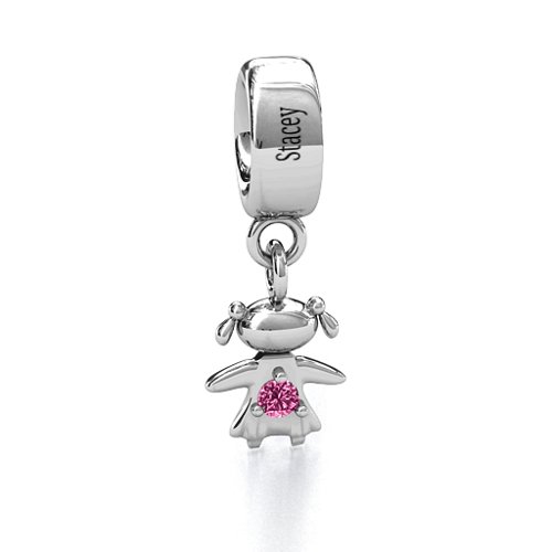 Happy Girl Bracelet Charm – Sterling Silver with Pink Tourmaline