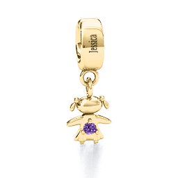 Happy Girl Bracelet Charm in 9K Solid Yellow Gold with Amethyst