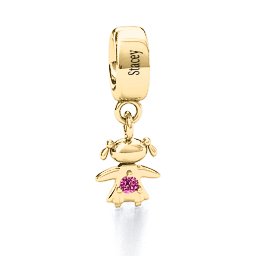 Happy Girl Bracelet Charm in 9K Solid Yellow Gold with Pink Tourmaline