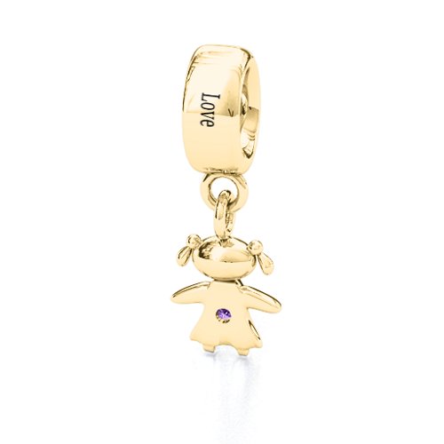 Happy Girl Bracelet Charm – 9kt Yellow Gold with Amethyst