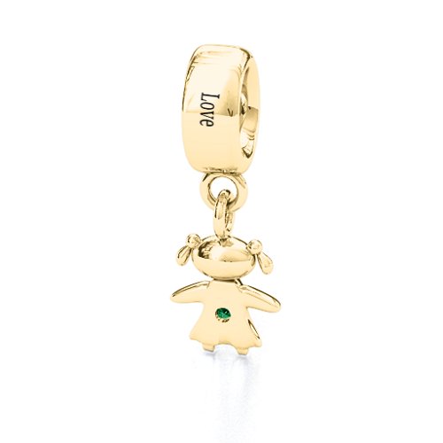 Happy Girl Bracelet Charm – 9kt Yellow Gold with Emerald