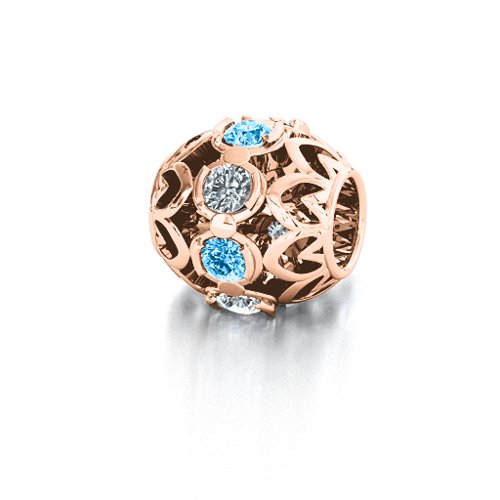 Zen Bracelet Charm – 9kt Rose Gold with Blue Topaz and Cubic Zirconia