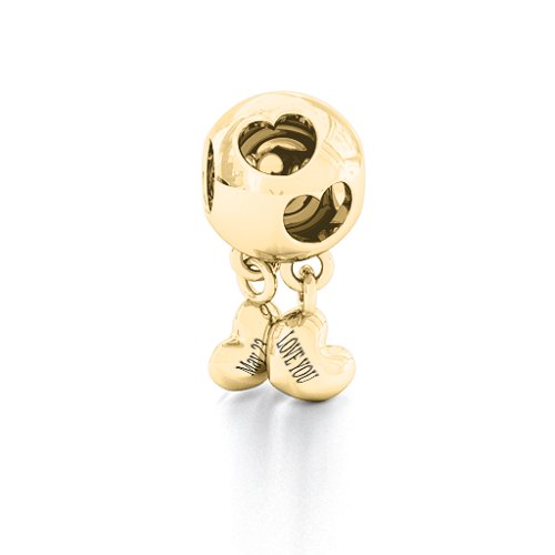 Double Cut Out Floating Hearts Bracelet Charm – 9kt Yellow Gold