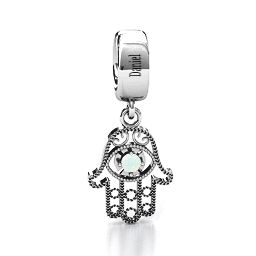 Protection Hamsa Bracelet Charm in 925 Sterling Silver with Opal